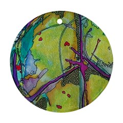 Green Peace Sign Psychedelic Trippy Round Ornament (two Sides) by Modalart