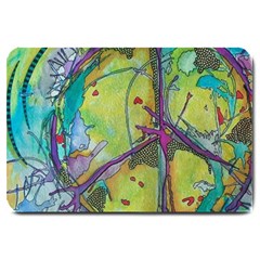 Green Peace Sign Psychedelic Trippy Large Doormat by Modalart