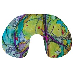 Green Peace Sign Psychedelic Trippy Travel Neck Pillow by Modalart