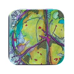 Green Peace Sign Psychedelic Trippy Square Metal Box (black) by Modalart