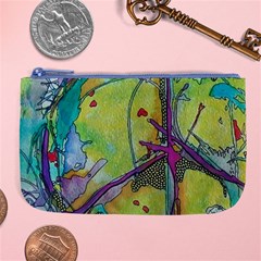 Green Peace Sign Psychedelic Trippy Large Coin Purse by Modalart