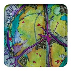 Green Peace Sign Psychedelic Trippy Square Glass Fridge Magnet (4 Pack) by Modalart