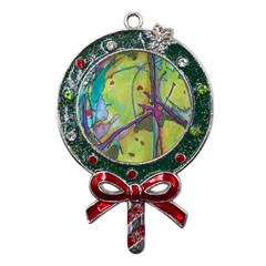 Green Peace Sign Psychedelic Trippy Metal X mas Lollipop With Crystal Ornament by Modalart