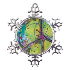 Green Peace Sign Psychedelic Trippy Metal Large Snowflake Ornament by Modalart