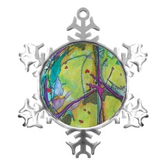 Green Peace Sign Psychedelic Trippy Metal Small Snowflake Ornament by Modalart