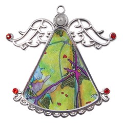 Green Peace Sign Psychedelic Trippy Metal Angel With Crystal Ornament by Modalart