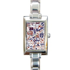 Artistic Psychedelic Doodle Rectangle Italian Charm Watch