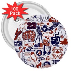 Artistic Psychedelic Doodle 3  Buttons (100 Pack) 