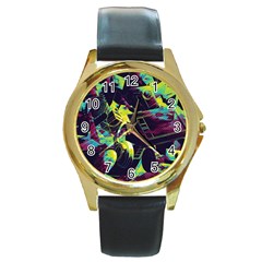 Artistic Psychedelic Abstract Round Gold Metal Watch