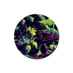 Artistic Psychedelic Abstract Rubber Round Coaster (4 Pack) by Modalart