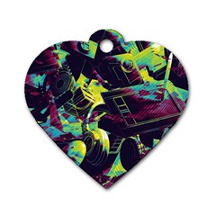 Artistic Psychedelic Abstract Dog Tag Heart (Two Sides)