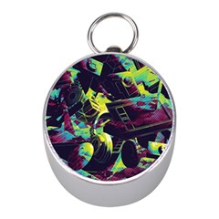 Artistic Psychedelic Abstract Mini Silver Compasses by Modalart