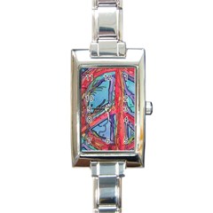 Hippie Peace Sign Psychedelic Trippy Rectangle Italian Charm Watch by Modalart