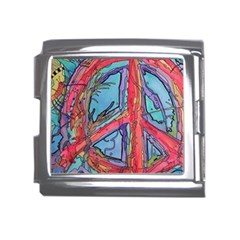 Hippie Peace Sign Psychedelic Trippy Mega Link Italian Charm (18mm) by Modalart