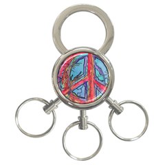 Hippie Peace Sign Psychedelic Trippy 3-ring Key Chain by Modalart