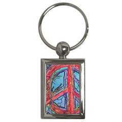 Hippie Peace Sign Psychedelic Trippy Key Chain (rectangle) by Modalart