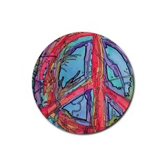 Hippie Peace Sign Psychedelic Trippy Rubber Coaster (round) by Modalart