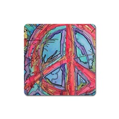 Hippie Peace Sign Psychedelic Trippy Square Magnet by Modalart