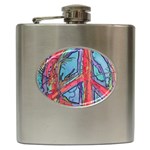 Hippie Peace Sign Psychedelic Trippy Hip Flask (6 oz) Front