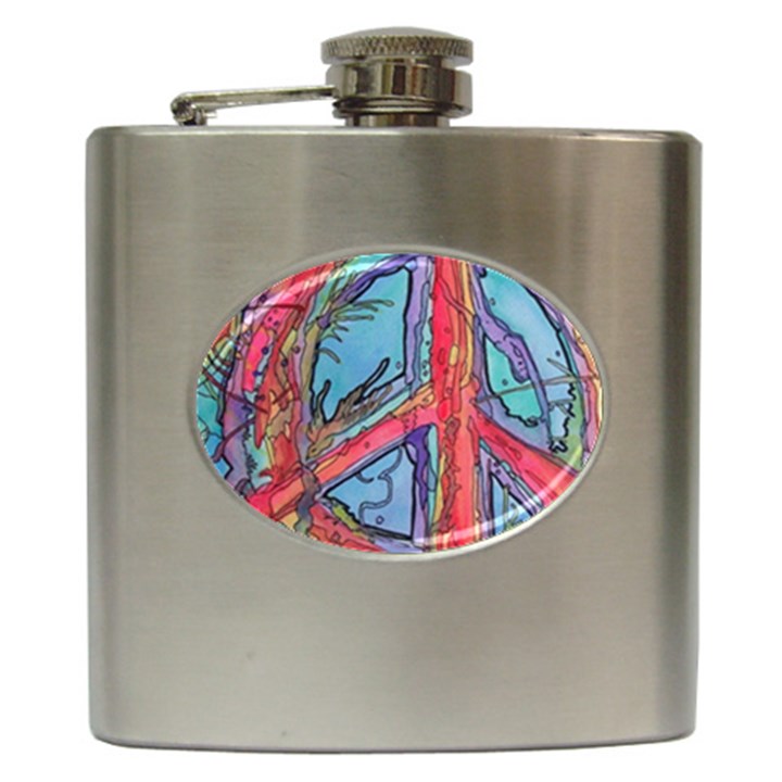 Hippie Peace Sign Psychedelic Trippy Hip Flask (6 oz)