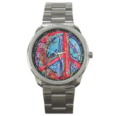 Hippie Peace Sign Psychedelic Trippy Sport Metal Watch by Modalart