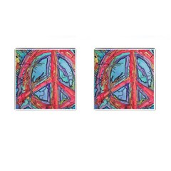 Hippie Peace Sign Psychedelic Trippy Cufflinks (square) by Modalart