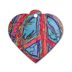 Hippie Peace Sign Psychedelic Trippy Dog Tag Heart (one Side) by Modalart