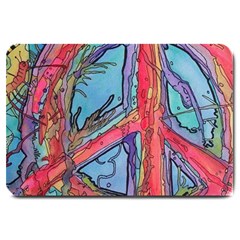 Hippie Peace Sign Psychedelic Trippy Large Doormat by Modalart