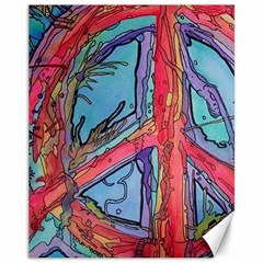 Hippie Peace Sign Psychedelic Trippy Canvas 11  X 14  by Modalart