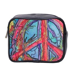 Hippie Peace Sign Psychedelic Trippy Mini Toiletries Bag (two Sides) by Modalart