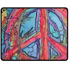 Hippie Peace Sign Psychedelic Trippy Fleece Blanket (medium) by Modalart