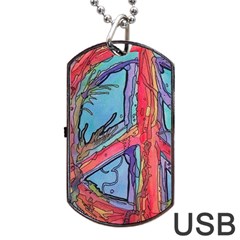 Hippie Peace Sign Psychedelic Trippy Dog Tag Usb Flash (one Side) by Modalart