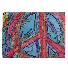 Hippie Peace Sign Psychedelic Trippy Cosmetic Bag (xxl) by Modalart