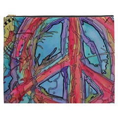 Hippie Peace Sign Psychedelic Trippy Cosmetic Bag (xxxl) by Modalart