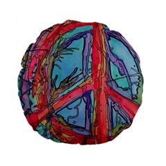 Hippie Peace Sign Psychedelic Trippy Standard 15  Premium Flano Round Cushions by Modalart