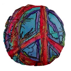 Hippie Peace Sign Psychedelic Trippy Large 18  Premium Flano Round Cushions by Modalart