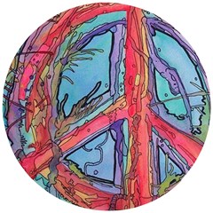 Hippie Peace Sign Psychedelic Trippy Wooden Puzzle Round by Modalart