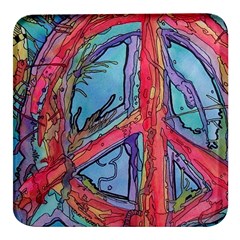 Hippie Peace Sign Psychedelic Trippy Square Glass Fridge Magnet (4 Pack) by Modalart