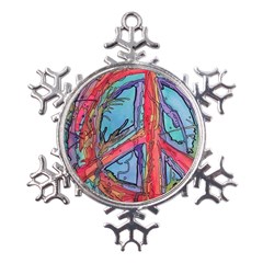 Hippie Peace Sign Psychedelic Trippy Metal Large Snowflake Ornament by Modalart