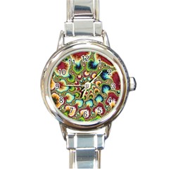 Colorful Psychedelic Fractal Trippy Round Italian Charm Watch