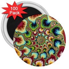 Colorful Psychedelic Fractal Trippy 3  Magnets (100 Pack)