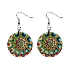 Colorful Psychedelic Fractal Trippy Mini Button Earrings