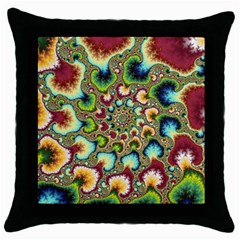 Colorful Psychedelic Fractal Trippy Throw Pillow Case (black) by Modalart