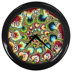 Colorful Psychedelic Fractal Trippy Wall Clock (black) by Modalart