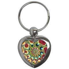 Colorful Psychedelic Fractal Trippy Key Chain (heart) by Modalart