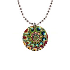 Colorful Psychedelic Fractal Trippy 1  Button Necklace by Modalart