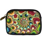 Colorful Psychedelic Fractal Trippy Digital Camera Leather Case Front