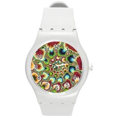 Colorful Psychedelic Fractal Trippy Round Plastic Sport Watch (m)