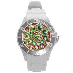 Colorful Psychedelic Fractal Trippy Round Plastic Sport Watch (l)