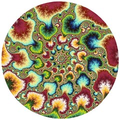 Colorful Psychedelic Fractal Trippy Wooden Puzzle Round